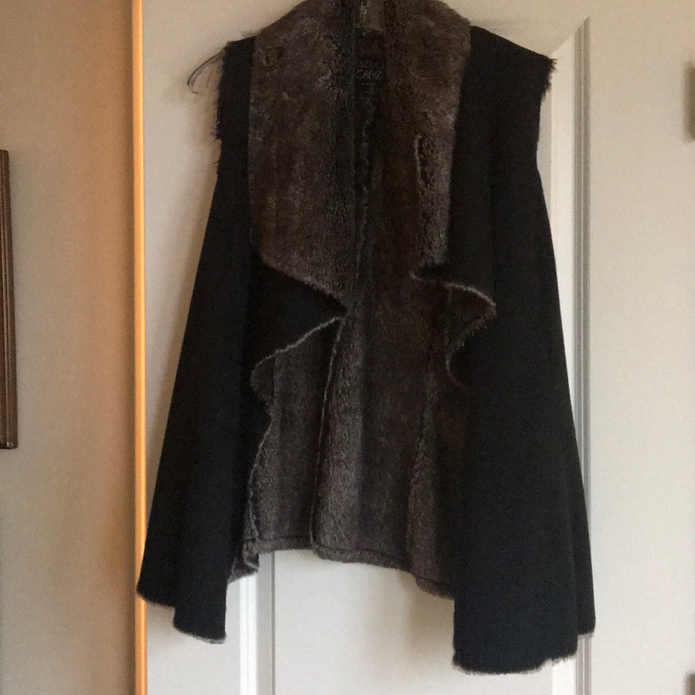 Suede and faux fur lined swing vest
